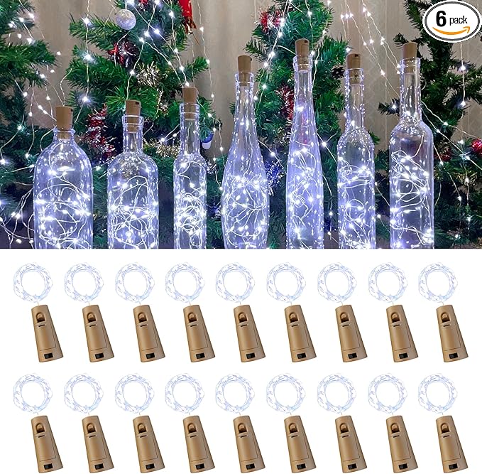 Wine Bottle Lights with Cork, 20 LEDs 6.6 Feet Silver Wire Cork Bottle Lights,Fairy Mini String Lights,for DIY Jar Halloween,Christmas,Party,Decor,Wedding Listing (18 Pack, Cool White)