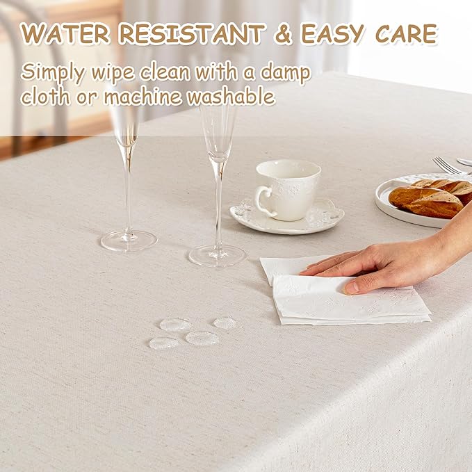 MYSKY HOME Table Cloth 60x120 in Rectangle, Heavy Duty Cotton Tassel Linen Look Waterproof Tablecloths Farmhouse Tablecloth, Wrinkle Free Table Cover with Black Tassels for Kitchen Dining, Party