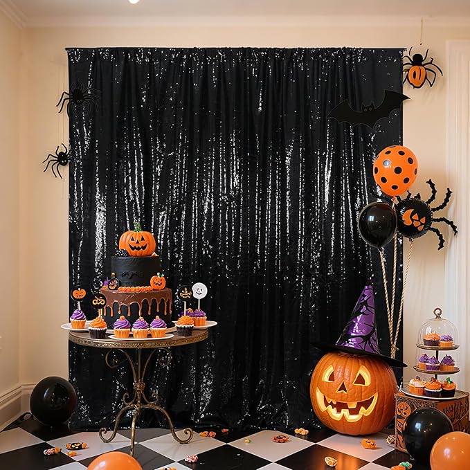 Poise3EHome 5Ft x 7Ft Black Sequin Backdrop, Glitter Thick Sequin Background Drapes Sequence Xmas Thanksgiving Backdrop for Wedding Party Holiday Festival Decor