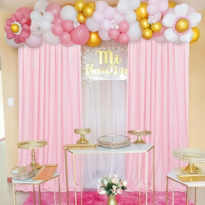 Backdrop Curtain Sequin Fabric 6 Pcs 2ftx8ft Pink Sequin Curtains Backdrop Drapes for Wedding Party Home Decorations