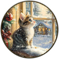 Round Christmas Sign Cats Vintage Metal Sign Christmas Kitten Retro Tin Sign Wall Decor for Home Office Bar Club Man Cave 12 * 12 in