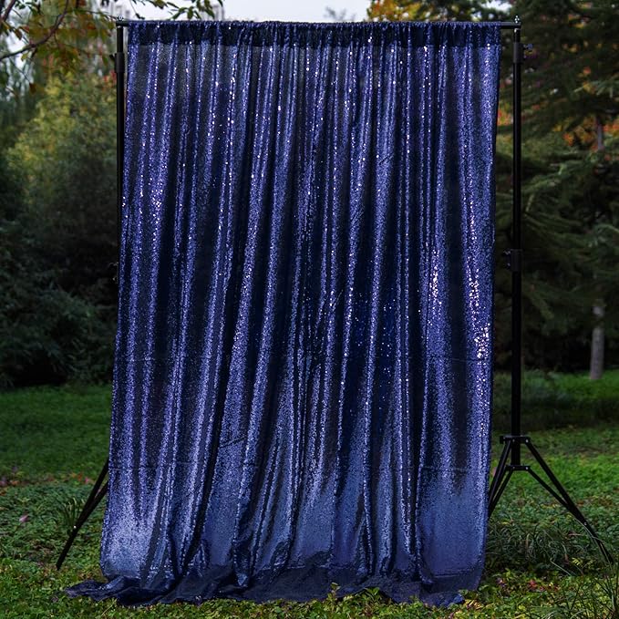 JYFLZQ Navy Blue Sequin Backdrop Curtains 8ft x 8ft 1 Panel Glitter Photo Booth Backdrops Sparkly Photography Background Drapes for Parties Wedding Bridal Showers