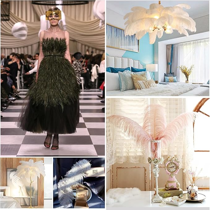 THARAHT 12pcs White Ostrich Feathers Natural Bulk 12-14Inch 30cm-35cm for Wedding Party Centerpieces Easter Gatsby and Home Decorate Ostrich Feathers