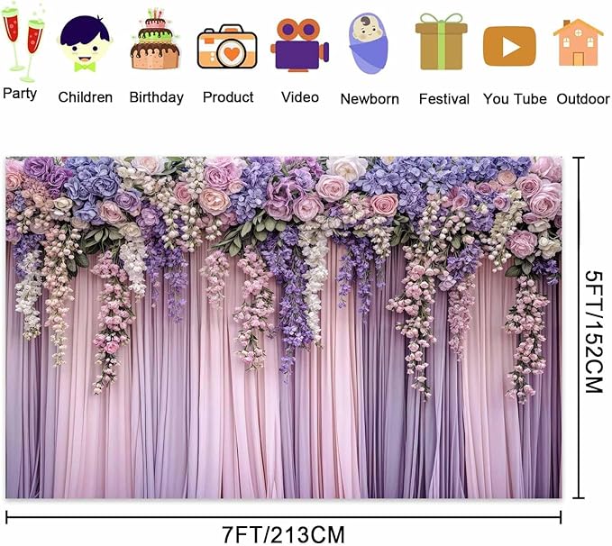 10x10ft Purple Flower Wedding Photography Backdrop Lavender Floral Wedding Bridal Photography Backdrop Anniversary Birthday Baby Shower Girl Party Banner Photo Booth Props Background Wall Decor