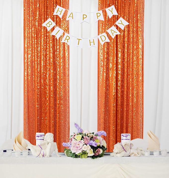 ShinyBeauty Sequin Backdrop, Orange Backdrop Curtains,8 Pieces 2FTx8FT Photo Backdrops,Sparkle Fabric, Glitter Drapery 16x8FT, Shimmer Curtain Panels for Party,Birthday,Halloween Decor Backgrounds