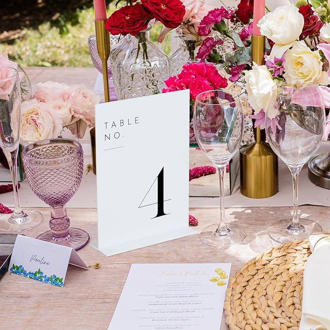 JINMURY White Wedding Table Numbers 1-25 with Stands, 5"x7" White Acrylic Table Numbers, Perfect for Wedding Reception, Party, Anniversary, Event