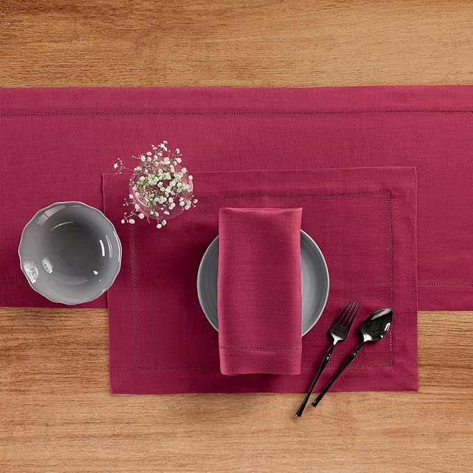 Solino Home Linen Beet Table Runner 72 Inches Long - 100% Pure Linen Hemstitch Table Runner 14 x 72 Inch for Dresser, Dining, Fall, Autumn, Halloween, Thanksgiving, Holiday - Classic Hemstitch