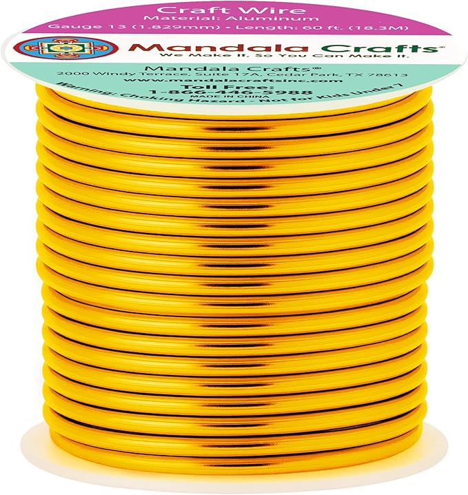 Mandala Crafts 13 Gauge Anodized Aluminum Craft Wire for Jewelry Making - 60 FT Colored Flexible Gold Tone Wire - Bendable for Bonsai Armature Crafting Sculpting