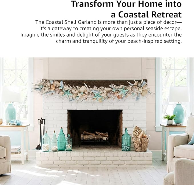HOLIDAY TREE Handcrafted 48'' Shell Coastal Summer Garland for Home, Staircase, Wall, Hallway and More