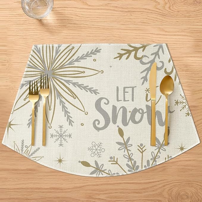 Artoid Mode Christmas Snowflakes Wedge Shape Placemats for Round Table Set of 4, Let it Snow Winter Winter Seasonal Kitchen Dining Table Decoration for Indoor Party Home