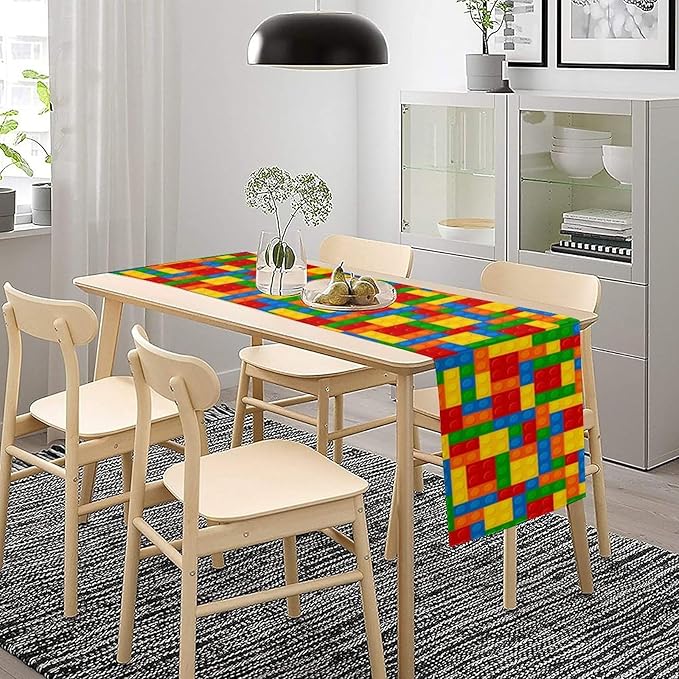 Building Blocks Table Runner Funny Celebration Party Birthday Party for Kids Teens Table Runner for Kitchen Picnic Home LivingRoom 13x70 Inch