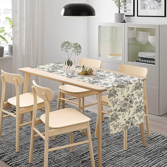 Vintage Flower Table Runner, Black White Wildfloral Floral Sketch Print Kitchen Dinning Table Runner for Indoor Outdoor Home Wedding Party Holiday, 13x108 Inch