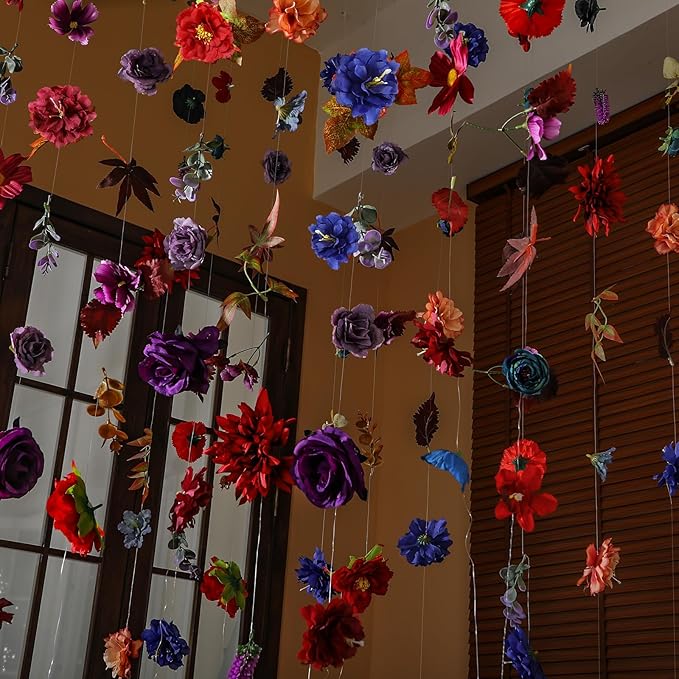 XunYee 6 Pcs 35.4 ft Flower Garlands Hanging Wildflower Backdrop Decoration Artificial Floral Garlands Fake Flower Vines Faux Silk Decor for Halloween Fall Wedding Garden Wall Arch (Autumn)