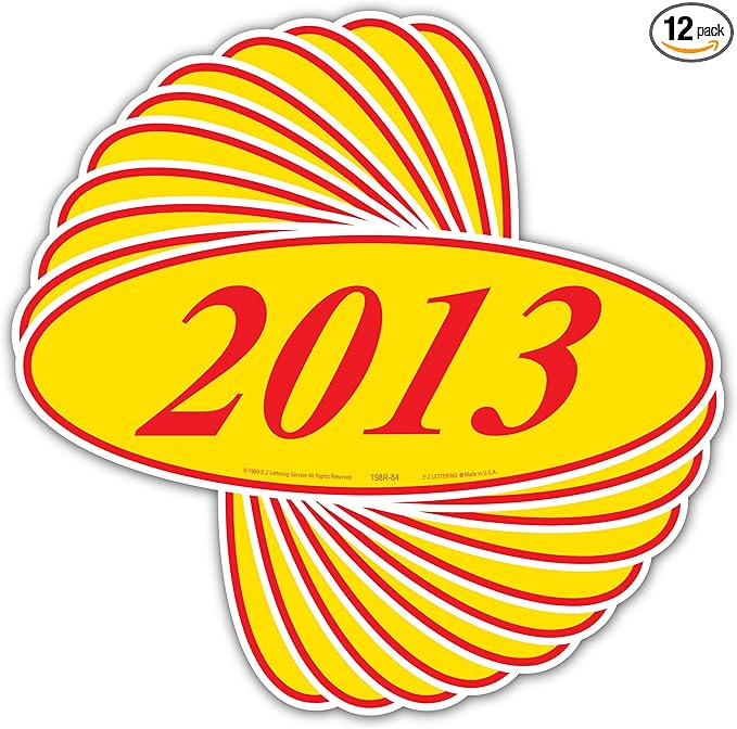 EZ-Line Oval Model Windshield Year Stickers for Car Windows Red and Yellow Large Vinyl Dealership Supplies 1 Dozen Pro Pack (2013)