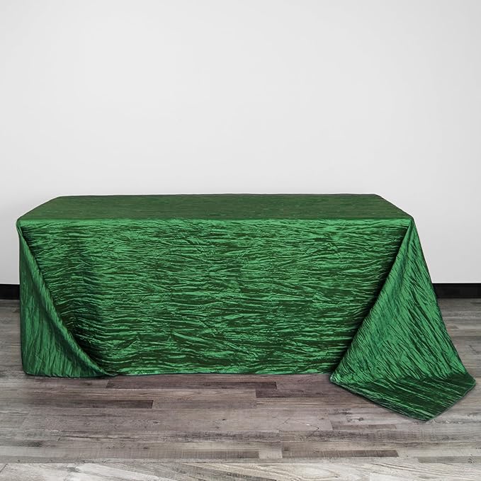 YOUR CHAIR COVERS - 90 x 132 inch Rectangular Crinkle Taffeta Tablecloth - Hunter Green, Rectangle Table Linens for 6 ft Rectangular Tables, Wedding Crushed Table Cloth