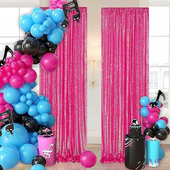 Sequin Backdrop Curtains Wedding Photo Backdrop Glitter Birthday Bridal Party Curtains Sparkle Background Drapes (Iridescent Hot Pink, 2 pcs-2ftx8ft)