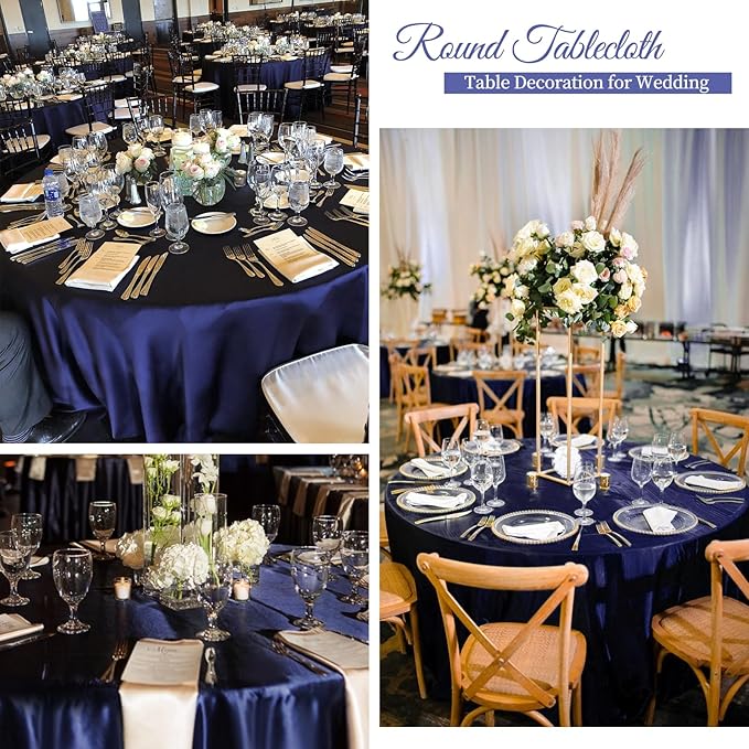 fani 6 Pack 108 Inch Navy Blue Satin Tablecloth - Premium Bright Silky Round Tablecloth Overlay Smooth Fabric Table Cover, Table Decoration for Wedding Party Banquet Events Restaurant Kitchen Dining