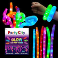 Party City 12pk LED Light Up Pop Tubes 25”- 3 Mode Stretchy Tubes LED Light Up Toys Bulk Glow Sticks Party Favors for Kids Necklaces Bracelets Neon Glow in the Dark Supplies Fidget Sensory Tube Pack