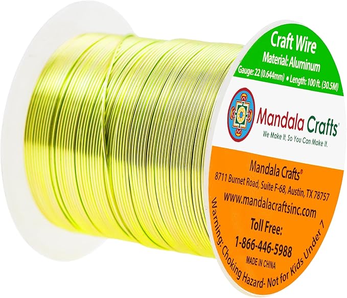 Mandala Crafts 22 Gauge Anodized Aluminum Craft Wire for Jewelry Making - 100 FT Colored Flexible Yellow Green Wire - Bendable for Bonsai Armature Crafting Sculpting