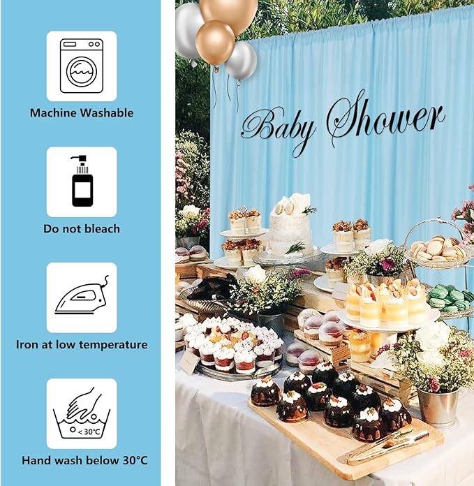MYSKY HOME 10ft x 8ft Light Blue Backdrop Curtains for Parties, Weddings, Stage, Baby Showers, Birthdays - 5ft x 8ft, 2 Panels