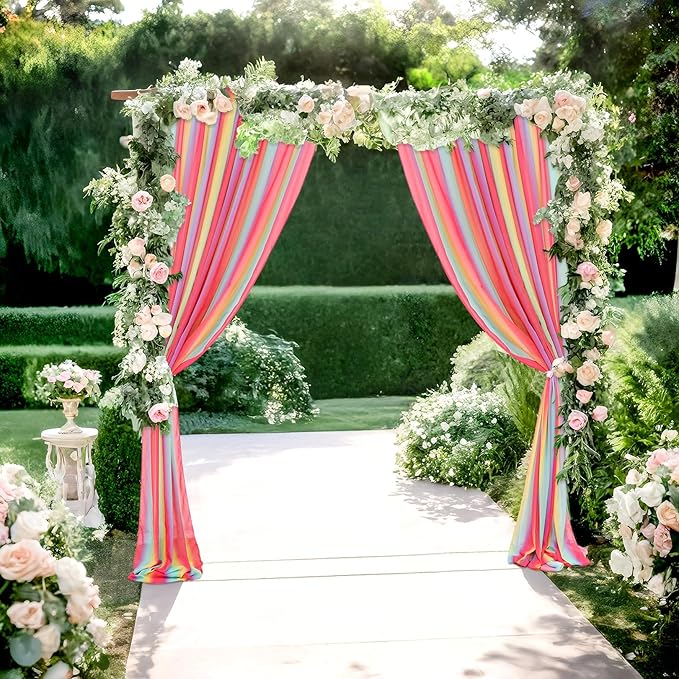 DUOBAO Rainbow Sheer Chiffon Curtains - Premium Fabric Drapes for Wedding Backdrop, Party Decor, Living Room -10x10ft 2 Panels(58" x120)