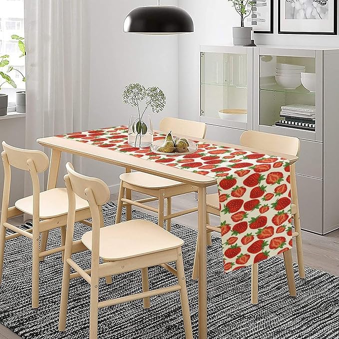 Strawberry Table Runner,Spring Summer Fruit Print Table Runner for Kitchen Dining Table Home Party Decoration 13x120 Inch