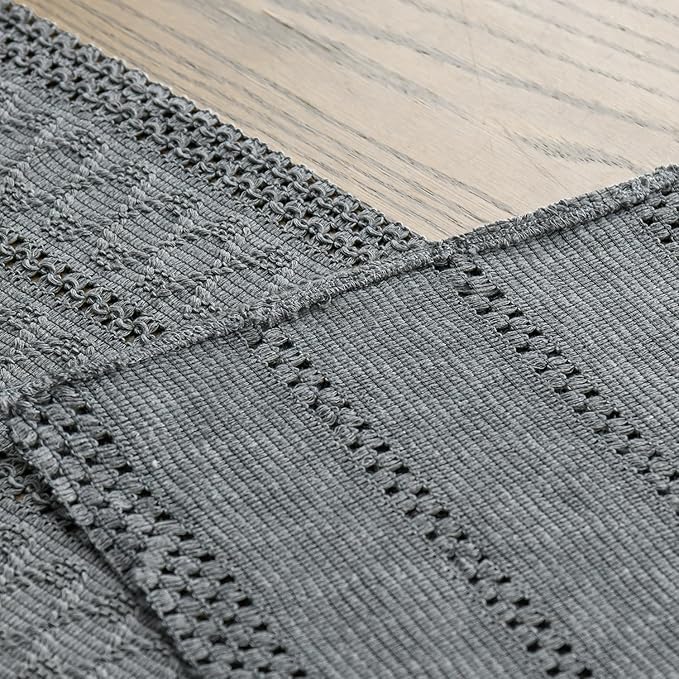 Artoid Mode Dark Grey Farmhouse Woven Rustic Hollow Table Runner, Seasonal Holiday Hollow Kitchen Dining Table Decoration for Home Party Decor 12x108 Inch