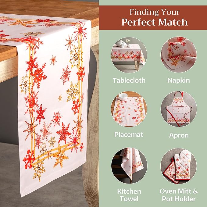 Maison d' Hermine Table Runner 100% Cotton Single Layer Table Runners 72 inches Long for Thanksgiving Christmas Decorations Home Kitchen Dining Party Wedding (Crystal Star, 14.5" x 72")
