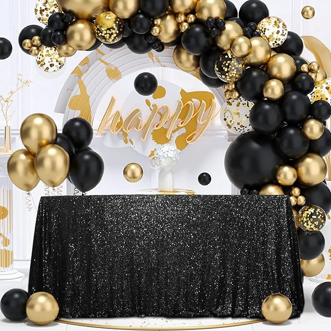 SquarePie Sequin Tablecloth 50 x 72 Inch Black Sparkly Table Cloth for Halloween Wedding Party