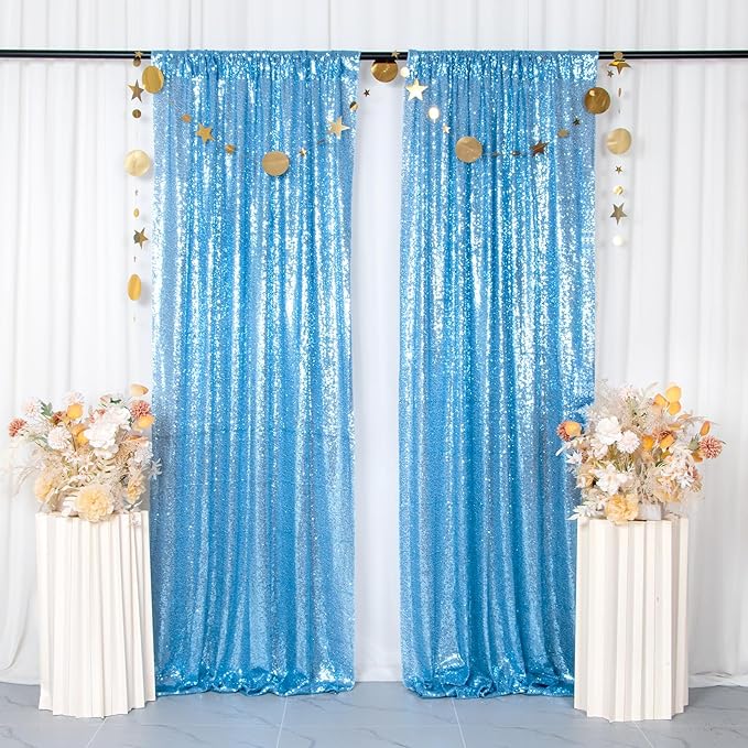 ShinyBeauty Baby Blue Backdrop Curtains 2FTx8FT 8 Pieces Sequin Photo Backdrops Baby Shower Backgrounds Light Blue Shimmer Curtain Panels for Parties,Birthday,Wedding Photobooth Decor