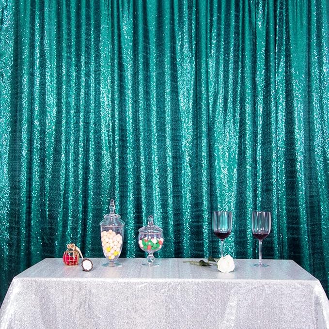 SquarePie Sequin Backdrop Curtain Not See Through Thick Glitter Background for Party 7FT x 7FT Teal