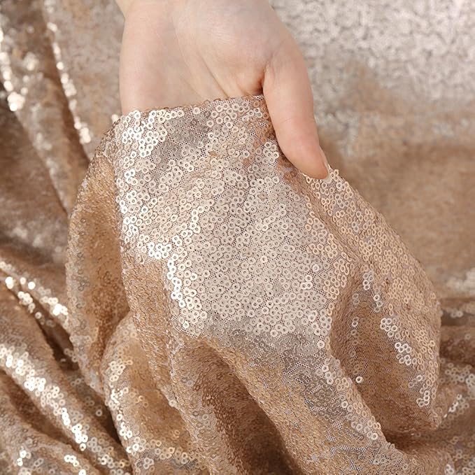 Poise3EHome Champagne Sequin Backdrop, 10Ft x 10Ft Glitter Photography Background Curtains, Sequence Drapes for Party Baby Shower Wedding Birthday Christmas Thanksgiving Halloween Decoration