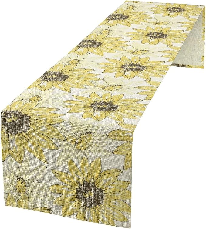 Chrysanthemum Vintage Floral Table Runner, Elegant Grunge Gray Sunflower Spring Summer Elegant Pattern Artichokes Flower Table Runner for Party Kitchen Dining Living Room Decor, 13x108 Inch
