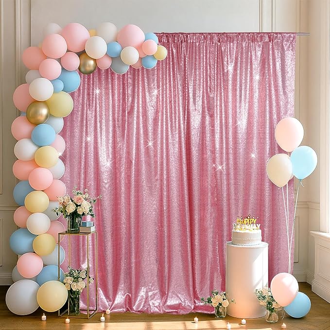 SquarePie Sequin Backdrop Less Transparent Background Sparkly Curtain for Wedding Party 6FT x 6FT Fuchsia Pink