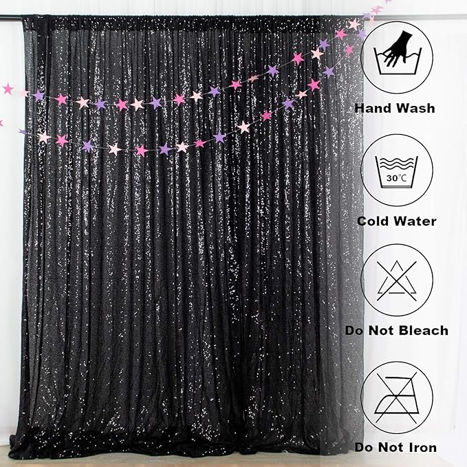 ShinyBeauty Black Sequin-Backdrop-20FTx10FT Sequins Fabric Backdrops for Photoshoot Panel Heavy Duty Background 10FT Glitter Curtain Happy Birthday Drapes