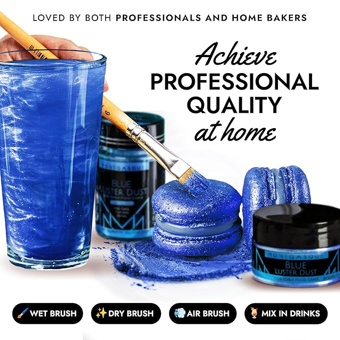 MONÉGASQUE Blue Edible Glitter for Drinks 7g – Edible Glitter for Cakes - Blue Luster Dust for Drinks, Cocktail, Cake, & Strawberries - Halloween Drink, Food, & Cake Decorations Spray Sparkles