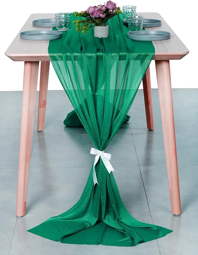 MDS Halloween Chiffon Table Runner - 10 Pack, 29 x 170 Inches, 14ft Each - Sheer Spooky Table Runners for Haunted House Parties, Trick-or-Treat Tables, Witchy Décor, Wedding & Events - Emerald Green