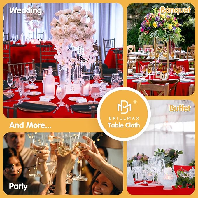 BRILLMAX 6 Pack Red Round Tablecloths 90 Inch - Circle Bulk Linen Polyester Fabric Washable Table Cloth Cover for Wedding Reception Banquet Birthday Party Buffet Restaurant