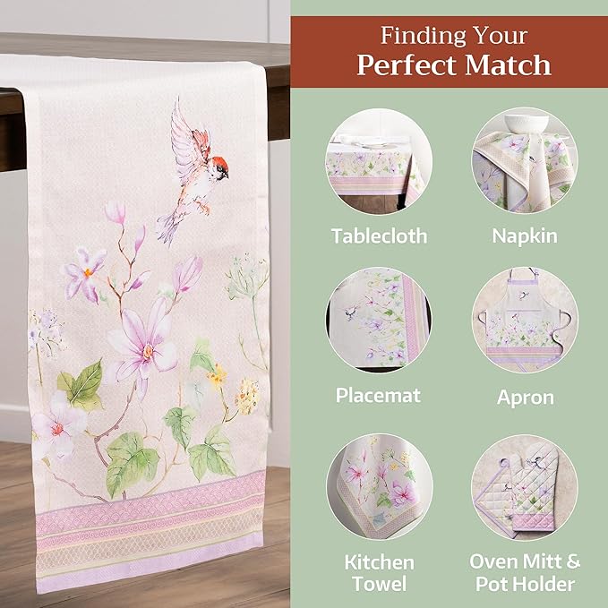 Maison d' Hermine Table Runner 100% Cotton Single Layer Table Runners 72 inches Long Decorative for Home Kitchen Dining Party Wedding Bridal Shower Spring Summer (Magnolia Mornings, 14.50" x 72")