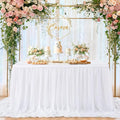 White Table Skirt for Rectangle Tables 14FT Chiffon Sheer Tablecloth for Birthday Party Sweetheart Cake Table Decoration