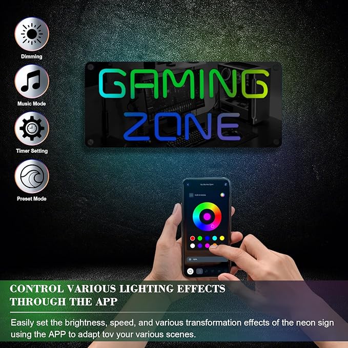 Ineonlife Game Zone Neon Sign Mirrored Colorful LED Lights for Gaming Room Decor Light Up Signs for Teen Boy Bedroom Decoration Best Gift for Kids 14.57 x 6.3 inches USB Powerd