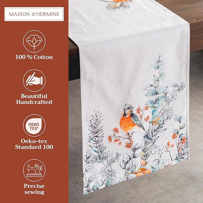 Maison d' Hermine Table Runner 100% Cotton Double Layer Table Runners 108 inches Long for Thanksgiving Christmas Decorations Home Kitchen Dining Party Wedding (Whitish Shabby Chique, 14.5" x 108")