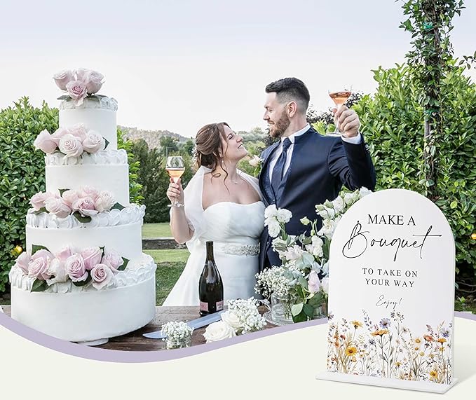 Wedding Signs for Ceremony and Reception, Boho Floral Acrylic Make A Bouquet Sign Sign, Wedding Signage with Stand, Bridal Shower Table Centerpieces, Supplies for Engagement Reception Event Party, 21