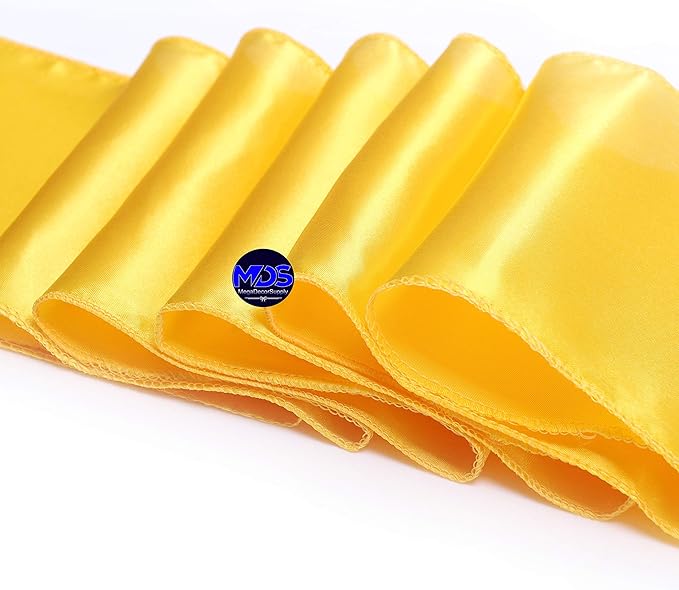 MDS Pack of 50 PCS Satin Chair Sashes Charmeuse Sateen Dining Chair Bows Ribbon Ties Back Sash for Wedding Party Birthday Home Hotel Restaurant Banquet Decoration (7 x 108 Inch, Yellow Gold)