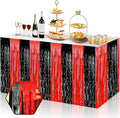 3 Pack 29x108 Inch Black Red Foil Fringe Table Skirts Metallic Banner for Tinsel Streamer Garland Backdrop for Parade Floats Wedding Thanksgiving Birthday Christmas Halloween Party Decoration