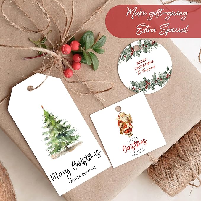 Custom Gift Tags - Personalized Hang Tags for Christmas Presents, Custom Christmas Tags