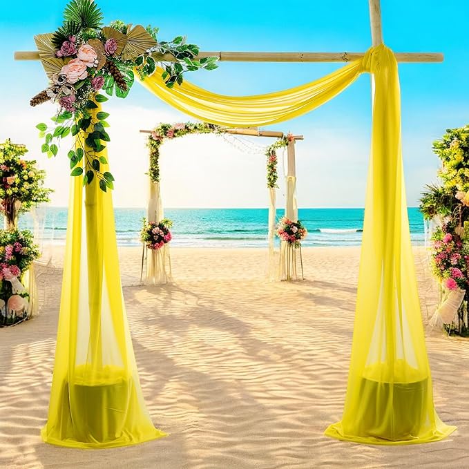 MDS Halloween Chiffon Draping Fabric - 2 Panel, 30" Wide x 50ft Long - Sheer Spooky Arbor & Canopy Drapery for Haunted House Backdrops, Party Ceilings, DIY Costumes & Themed Events - Yellow