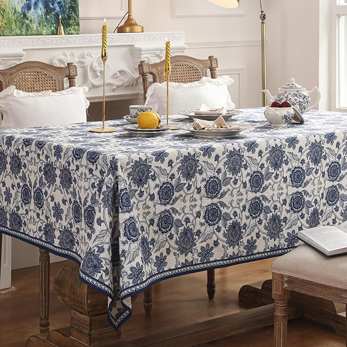 patdrea Designer Vintage Blue Rectangle Tablecloth,Linen Anti-Wrinkle Paisley Pattern Farmhouse Table Cloth,Decor Table Cover Cloth for Kitchen Dining,Christmas,Thanksgiving,55"x79"-Lantang a