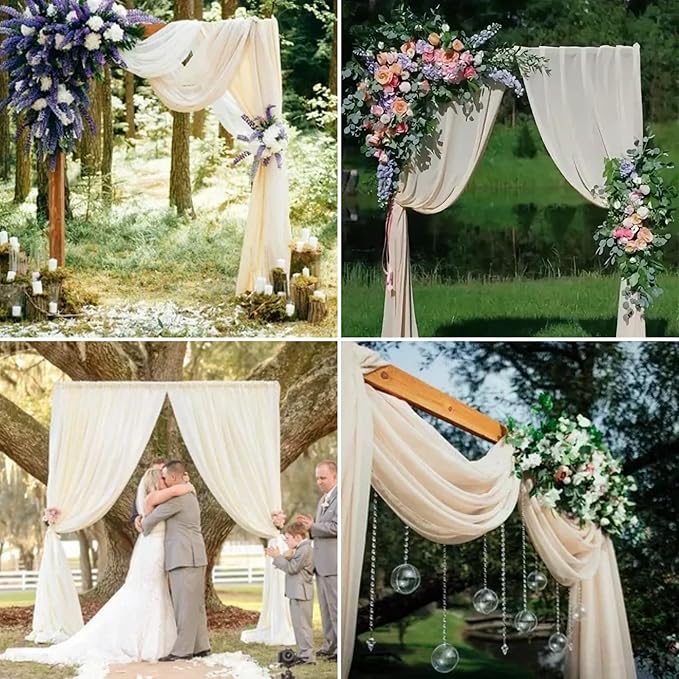 4 Panels Wedding Arch Draping Fabric 28" x 20 Ft Nuptials Arch Drapes Chiffon Fabric Drape Sheer Backdrop Curtain for Wedding Party Ceremony Birthday Swag Arbor Drapery Reception Ceiling Decor(Ivory)