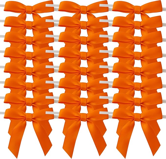 50pcs 2-1/2" Orange Twist Ties Satin Ribbon Bows in Pumpkin Color for Thanks Giving Halloween Wrapping Twist Tie Bows Hot Cutting(Orange)
